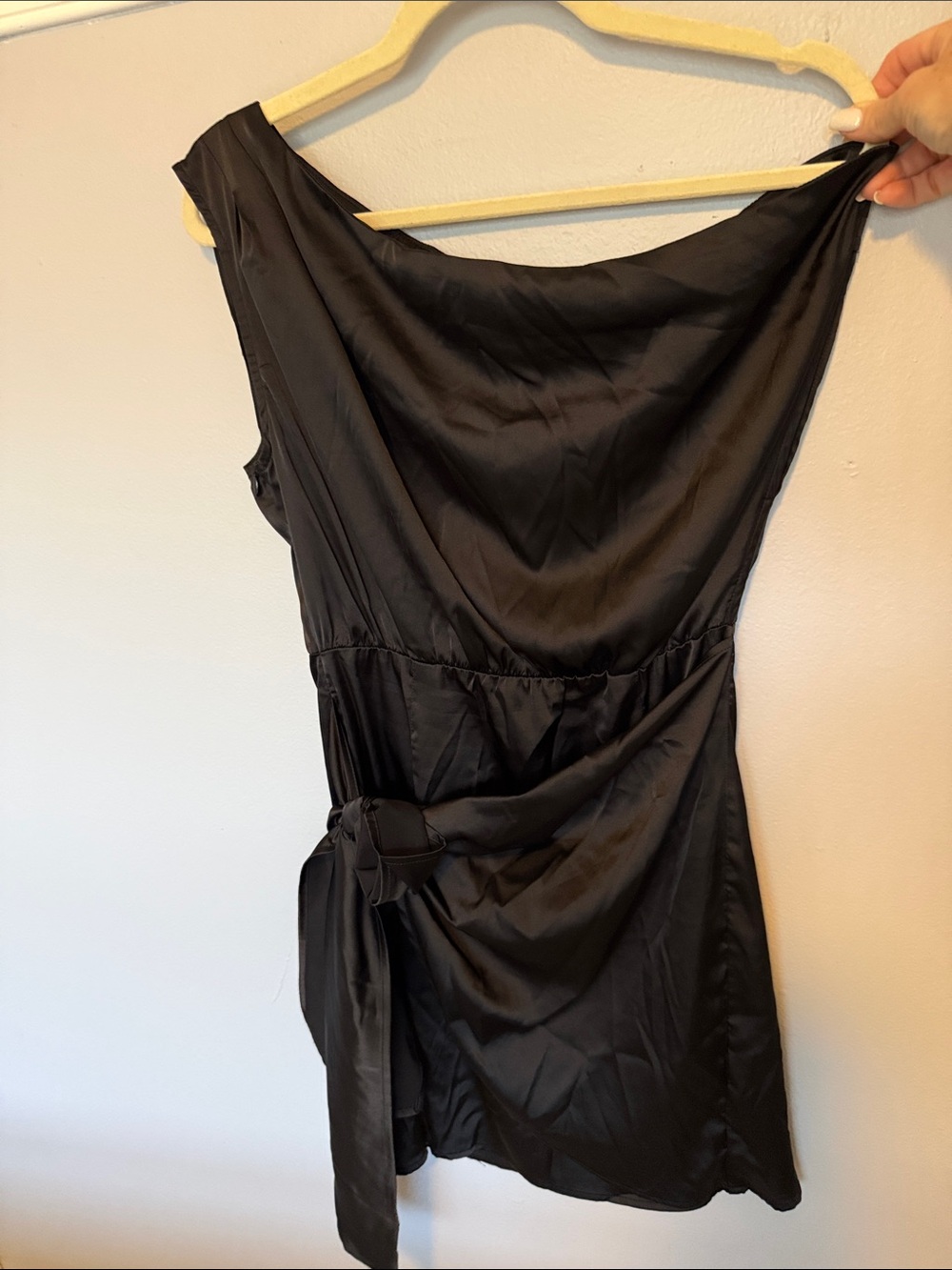 Sleek Black Women's Satin Tie-Waist Dress
